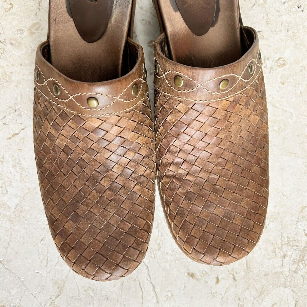 ECCO Clog Shoes 41 US 10 10.5 Tonal Brown Leather Studded Slip On Western Boho - Picture 2 of 10